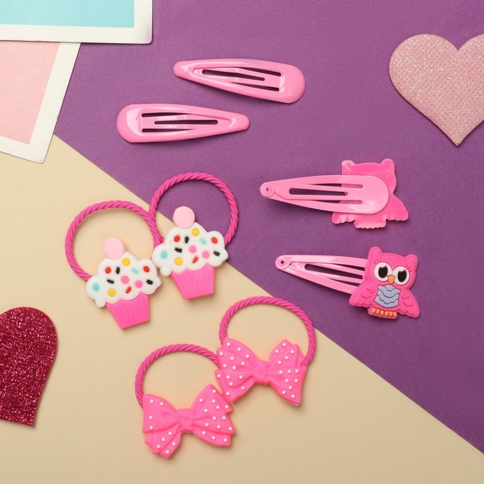 Набор для волос Набор для волос "Ванилька" (4 резинки, 4 невидимки) совушки, розовый