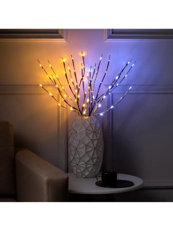 Светодиодная ветка 70 см, 20 LED, серебристая, от батареек AAх2, свечение белое