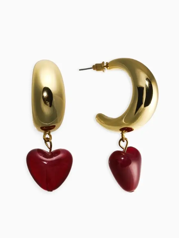 Серьги &laquo;Новый стиль. Сердечки&raquo;, бордовые в золоте d=3 см
