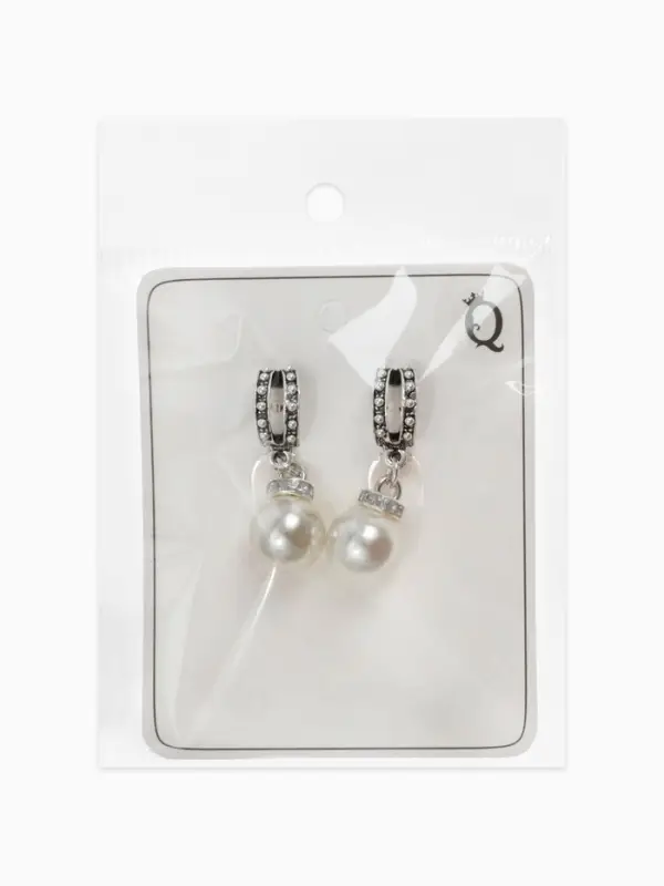 Серьги клипсы для ушей QF &laquo;Грейс&raquo;, две линии с бусинами, белые в чернёном серебре