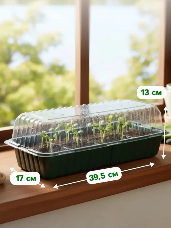 Мини - парник для рассады, 39&times;17.5&times;12 см, без вставок, тёмно-зелёный, пластик, Greengo