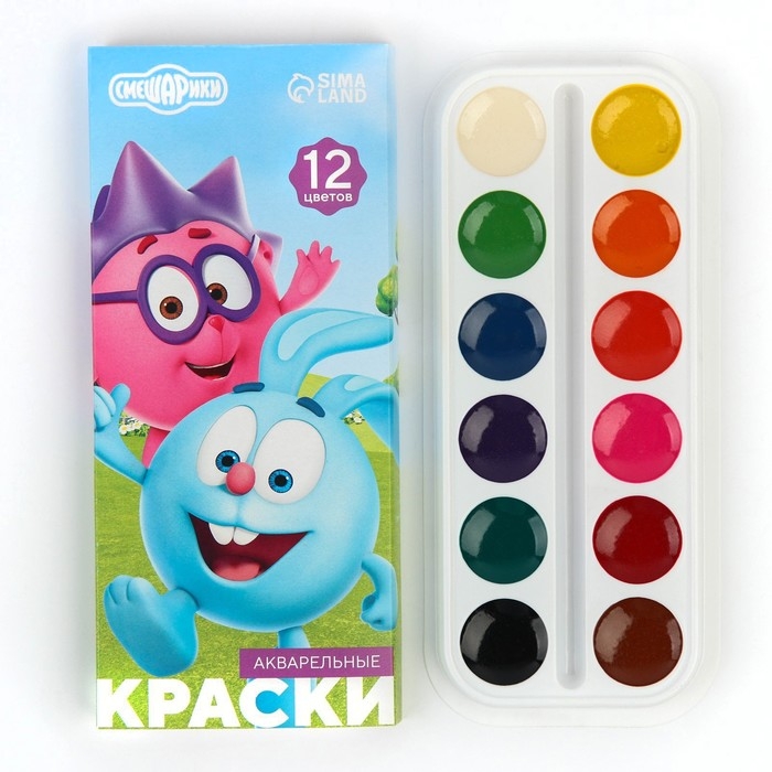 Акварель медовая «Смешарики», 12 цветов, в картонной коробке, без кисти Акварель медовая «Смешарики», 12 цветов, в картонной коробке, без кисти
