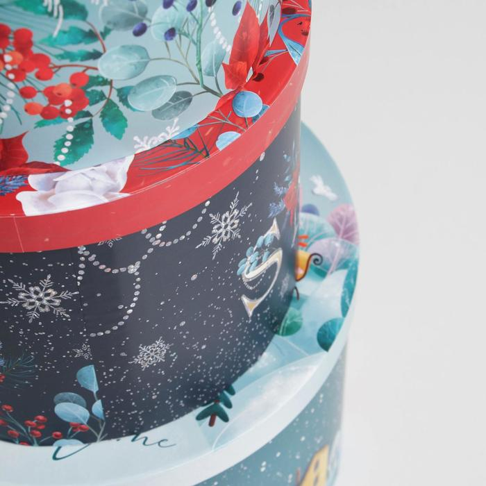 Набор коробок круглых 3 в 1 «Magic time», 18 х 18 х 13 см, 20 х 20 х 14.5 см, 25 х 25 х15 см, Новый год Набор коробок круглых 3 в 1 «Magic time», 18 х 18 х 13 см, 20 х 20 х 14.5 см, 25 х 25 х15 см, Новый год