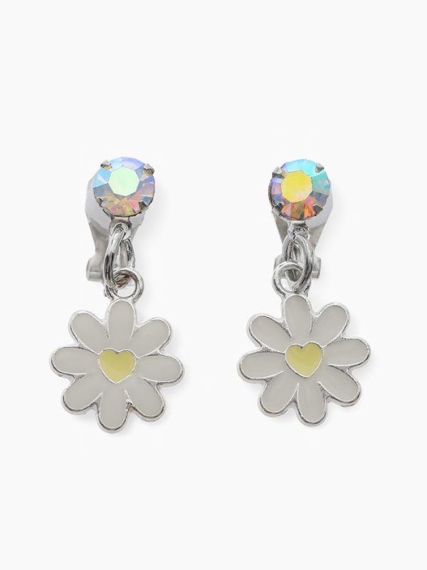 Серьги-клипсы детские  Серьги-клипсы детские "Выбражулька" ромашки с кругом кристалл, цвет жёлто-белый