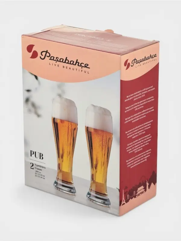 Набор пивных бокалов Paşabah&ccedil;e Pub, 665 мл, 2 шт., стекло, прозрачный