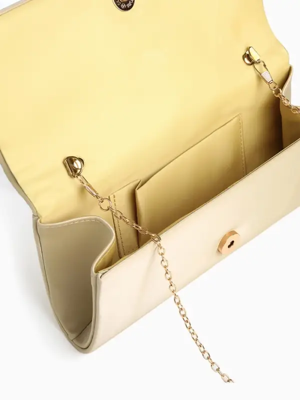 Сумка-клатч женская вечерняя на магните, на цепочке, с золотистой фурнитурой, однотонная, золотистая