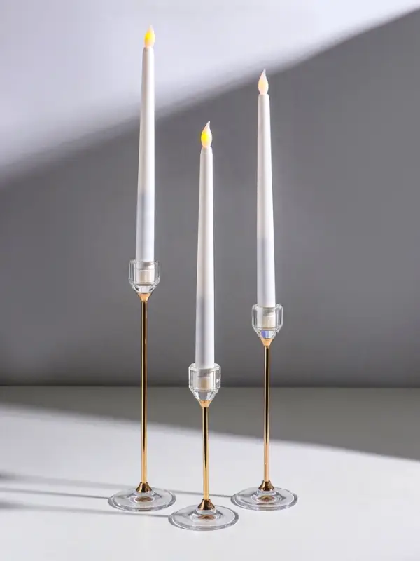 Подсвечник стекло, металл  Подсвечник стекло, металл "Грань" d=2,5 см набор 3 шт прозрачный+золото 7х17 7х22 7х27 см