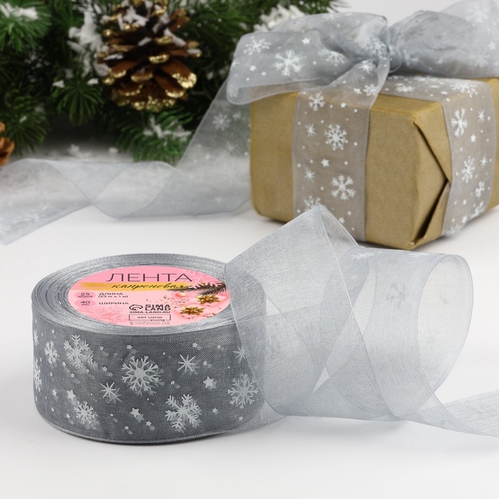 Лента капроновая «Снежинки», 40 мм × 23 ± 1 м, цвет серый/белый Лента капроновая «Снежинки», 40 мм × 23 ± 1 м, цвет серый/белый