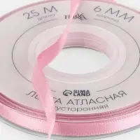 Лента атласная TEIRA, двухсторонняя, 6 мм, 25&plusmn;1 м, розовая №158