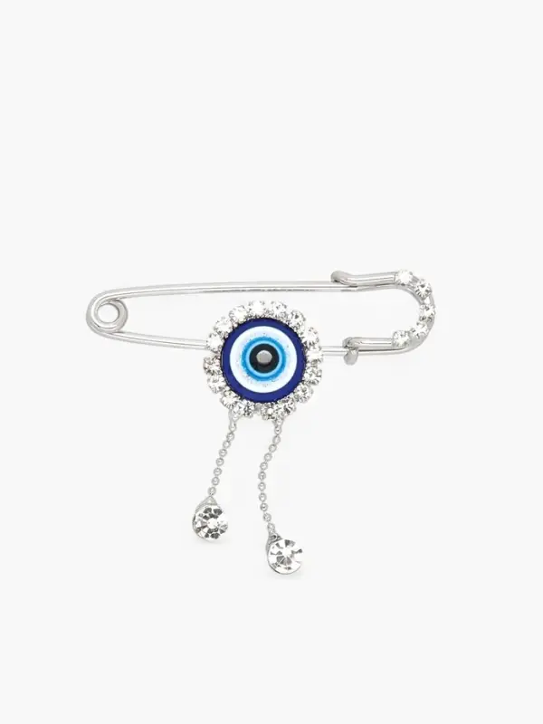 Булавка-оберег &laquo;От сглаза&raquo; глаз с подвесками, 5 см, бело-синяя в серебре