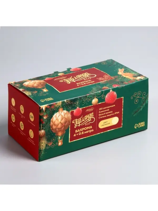 Гирлянда &laquo;Бахрома&raquo; 4&times;0.6 м, IP44, белая нить, 180 LED, свечение тёплое белое, 8 режимов, 220 В