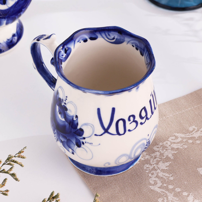 Кружка "Утро Хозяйка", 0,3 л, 11х12 см, гжель, фарфор