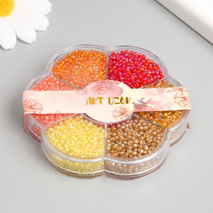 Бисер стекло 12/0 в цветке  Бисер стекло 12/0 в цветке "Палитра красного" перелив. перламутр 7 цветов х 8  гр 8,2х8,2х2 см   990