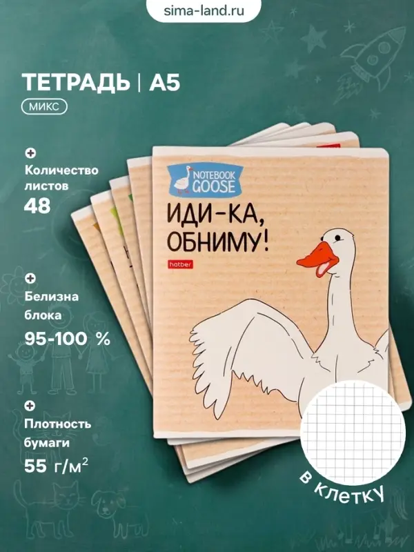 Тетрадь 48 листов в клетку &laquo;Гусь-веселюсь №2&raquo;, обложка мелованный картон, МИКС