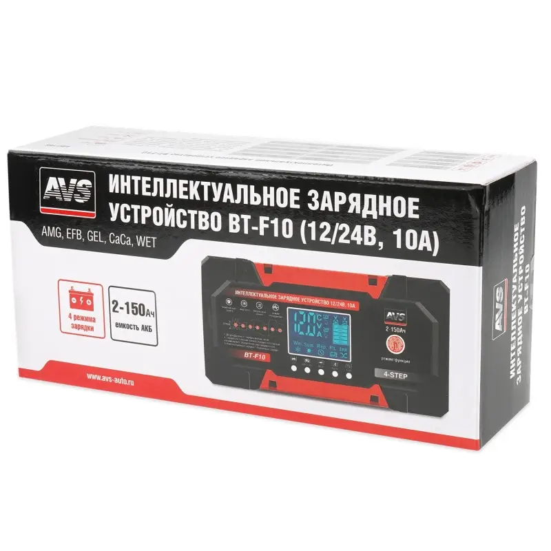 Интеллектуальное зарядное устройство для автомобильного аккумулятора AVS BT-F10 (10A) 12/24V