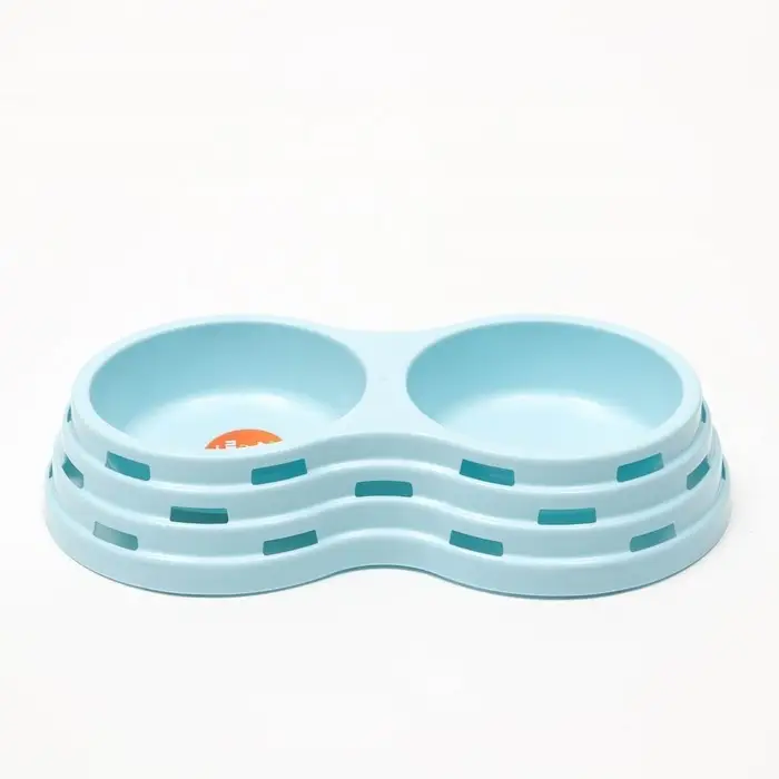 Миска пластиковая двойная 25&times;14&times;5 см, голубая