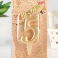 Свеча для торта «Цифра 5», золотая, 5.5 см