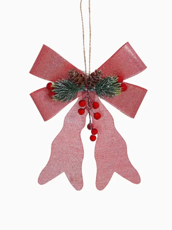 Ёлочные игрушки 2 шт. &laquo;Зимнее волшебство. Бант элит&raquo; пластик, 12&times;14 см, розовый