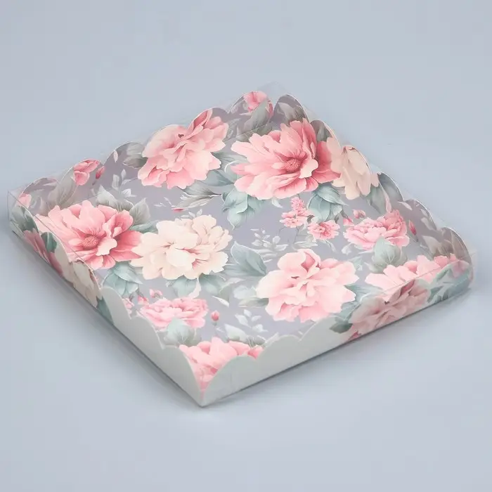 Коробка для печенья, кондитерская упаковка с PVC крышкой, With love for you, 21 х 21 х 3 см