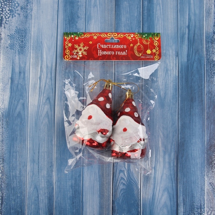 Украшение ёлочное Украшение ёлочное "Гном, колпак в горох" (набор 2 шт) 9х4,5 см, красный