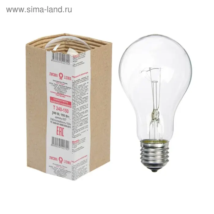 Термоизлучатель «Лисма», А65, Е27, 150 Вт, 230-240 В Термоизлучатель «Лисма», А65, Е27, 150 Вт, 230-240 В