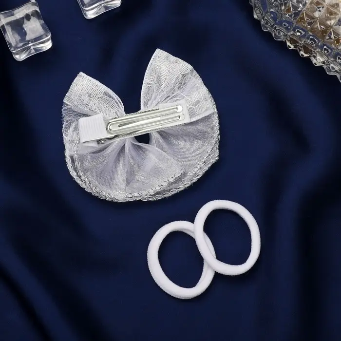 Набор для волос Набор для волос "Школьница" (зажим 7 см, 2 резинки 3,5 см) кружево бант, белый