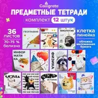 Тетради предметные 36 листов &laquo;Животные мемы&raquo;, 12 предметов, серые листы