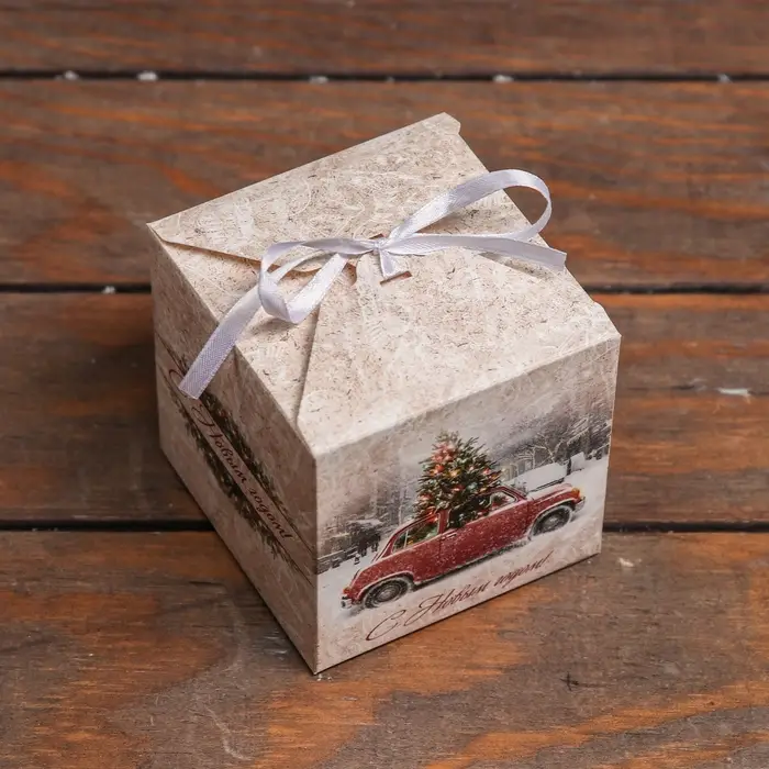 Коробка складная, подарочная новогодняя «Зимний пейзаж» 10×10×10 см Коробка складная, подарочная новогодняя «Зимний пейзаж» 10×10×10 см