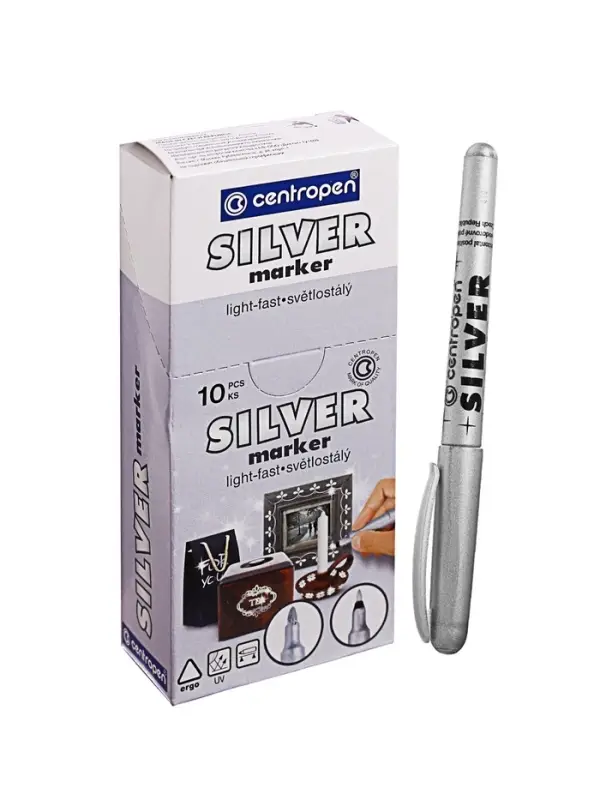 Маркер для декора Centropen 2690, перманентный, узел 3.8 мм, линия 1.5-3.0 мм, серебристый