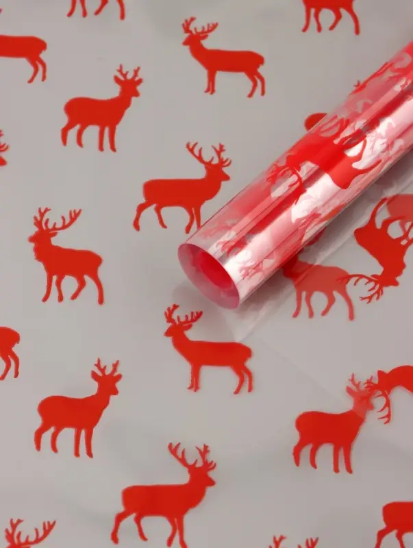 Пленка новогодняя глянцевая &laquo;Северные олени&raquo;, прозрачная, красный, 0.7&times;7.5 м, 40 мкм, 200 г