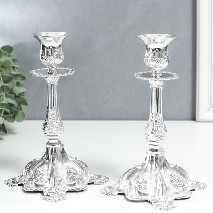 Подсвечник металл  Подсвечник металл "Людвиг" набор 2 шт цвет серебро 19х10х10 см