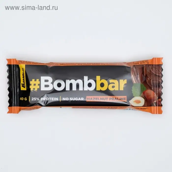 Протеиновый батончик Bombbar в шоколаде, фундучное пралине, спортивное питание, 40 г Протеиновый батончик Bombbar в шоколаде, фундучное пралине, спортивное питание, 40 г