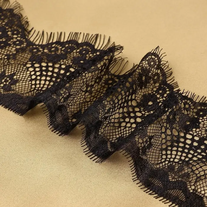 Кружево реснички, 90 мм, 9&plusmn;0.5 м, в бобине 3 шт. по 3 м, чёрное