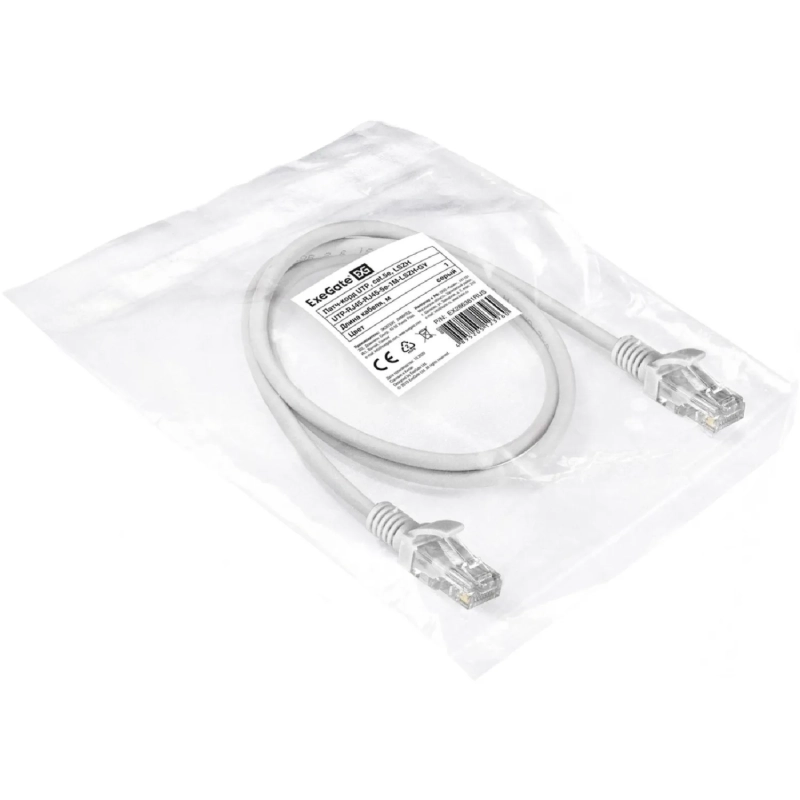 Патч-корд ExeGate UTP-RJ45-RJ45-5e-1M-LSZH-GY, 5e, 1м, серый <EX286381RUS