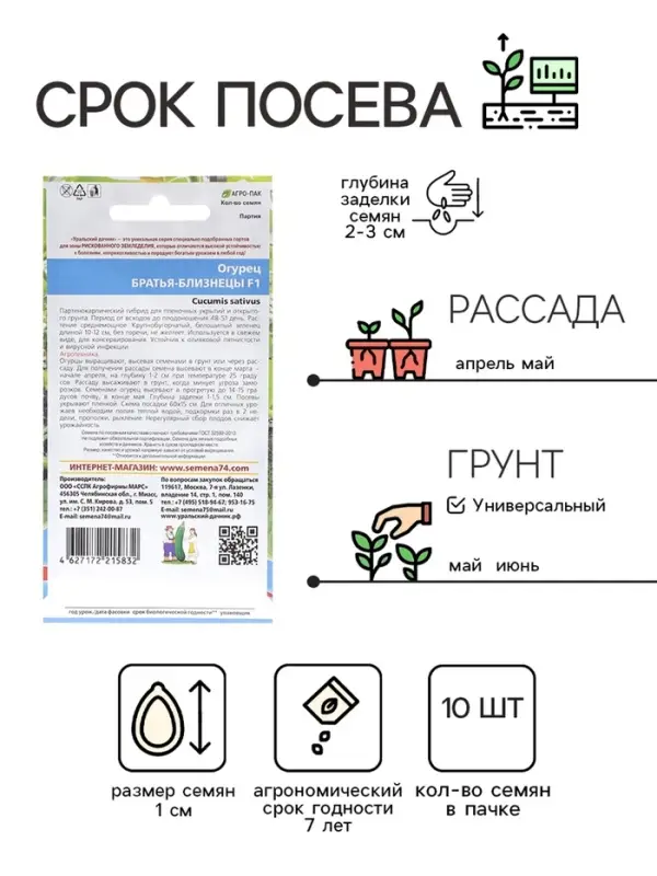 Семена Огурец "Братья близнецы", 10 шт