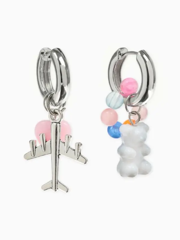 Серьги со съёмным элементом &laquo;Трансформер&raquo;, мишка и сердце, цветные в серебре