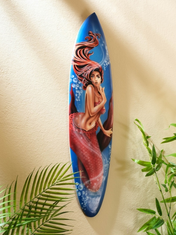 Панно "Доска для сёрфа "Русалка" дерево 80х21 см