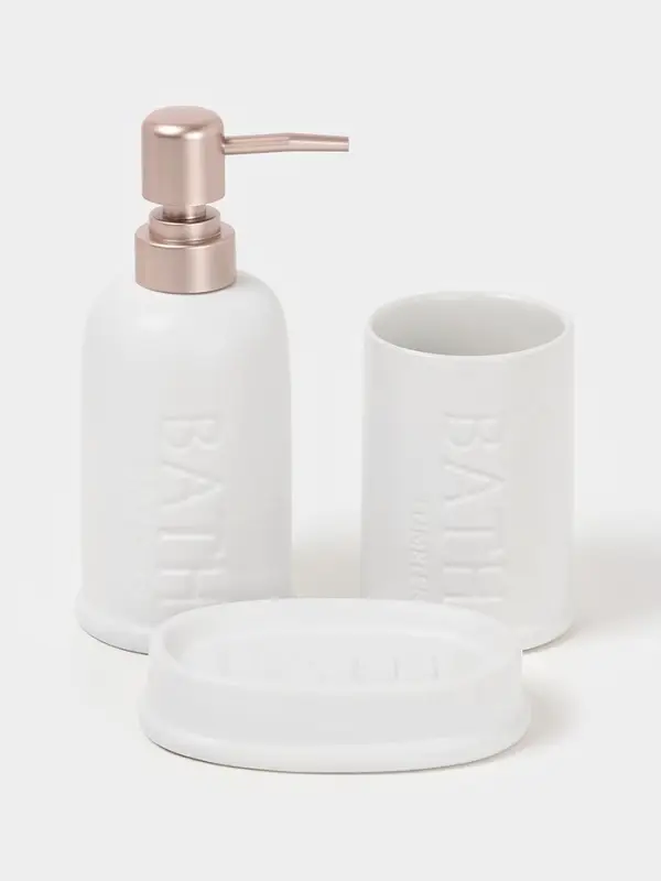 Набор для ванной &laquo;Бэкки&raquo;, 3 предмета, мыльница, дозатор для мыла, стакан, белый