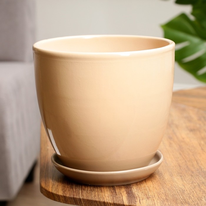 Горшок цветочный Кофейный 2,5 л с подставкой, бежевый Горшок цветочный Кофейный 2,5 л с подставкой, бежевый