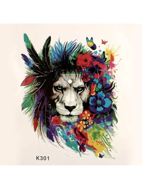 Переводная тату на тело цветная «Лев в цветах», 10×8 см