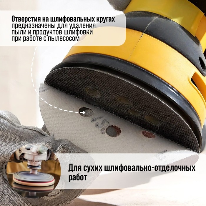 Круг абразивный шлифовальный под  Круг абразивный шлифовальный под "липучку" ТУНДРА, перфорированный, 125 мм, Р800, 10 шт.