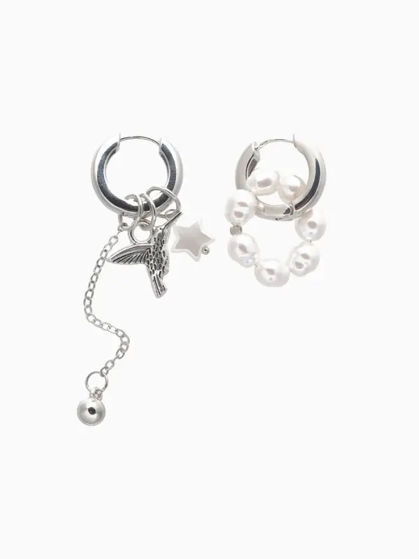 Серьги со съёмным элементом &laquo;Трансформер&raquo;, птица, белые в серебре