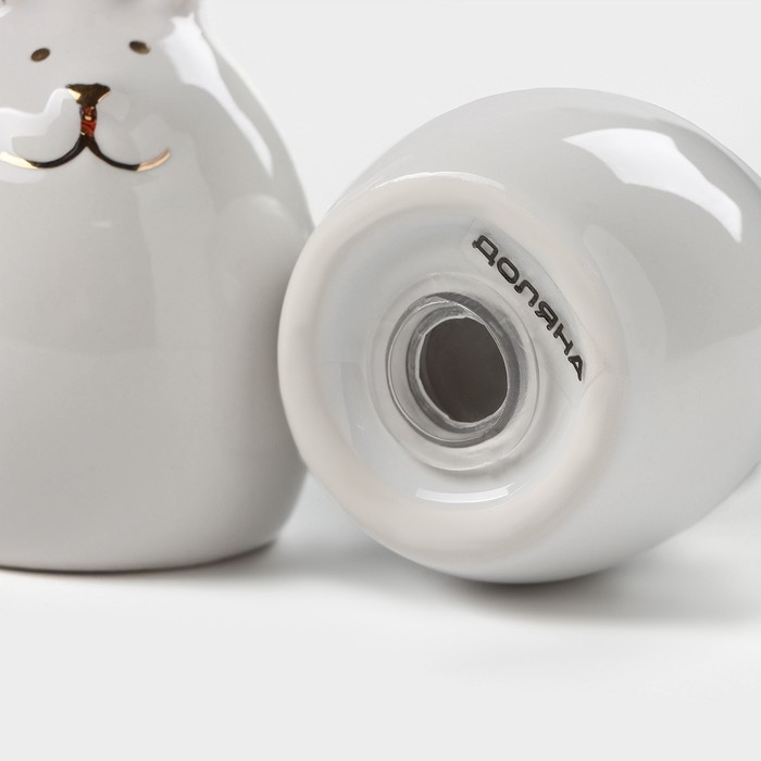 Набор для специй Доляна «Зайка в золотом», 2 предмета: солонка 50 мл, перечница 50 мл, цвет белый Набор для специй Доляна «Зайка в золотом», 2 предмета: солонка 50 мл, перечница 50 мл, цвет белый