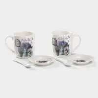 Набор кружек с ложками и подставками &laquo;Букет лаванды&raquo;, 2 предмета: 330 мл, керамика, рисунок МИКС