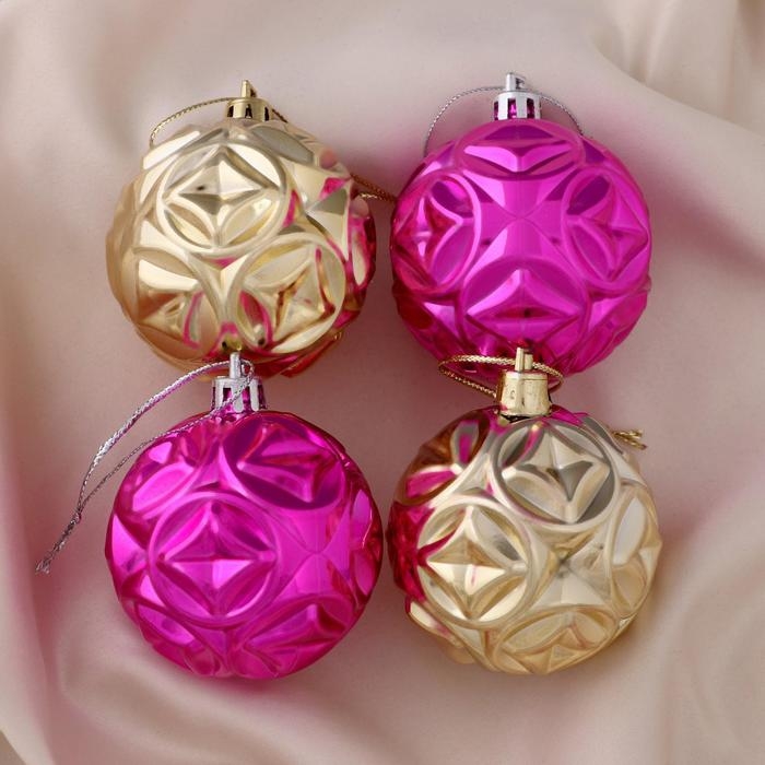 Набор шаров пластик d-6 см, 4 шт Набор шаров пластик d-6 см, 4 шт "Сфера" розово-золотой