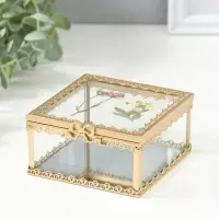 Шкатулка стекло с металлическим каркасом "Сухоцветы" квадрат 10х10,5х5,2 см