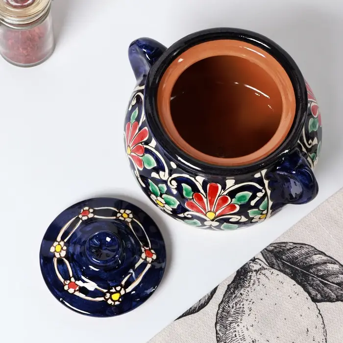 Сахарница узбекская Риштанская Керамика &laquo;Цветы&raquo;, 1 л, синяя