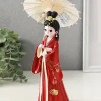 Сувенир полистоун "Девочка в кимоно с зонтиком" красный 12х13,8х25 см