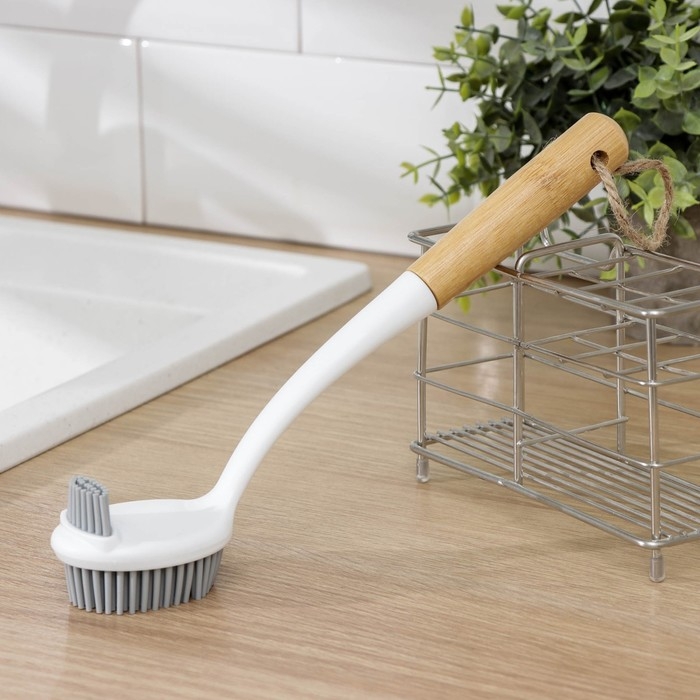 Щётка для посуды Доляна Meli, бамбуковая ручка, двухсторонняя, ворс TPR 1,8 см, 5×26,5 см Щётка для посуды Доляна Meli, бамбуковая ручка, двухсторонняя, ворс TPR 1,8 см, 5×26,5 см