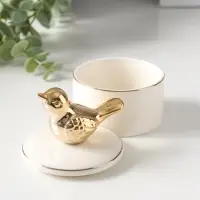 Шкатулка керамика с золотой линией "Птичка" 7х7х9 см
